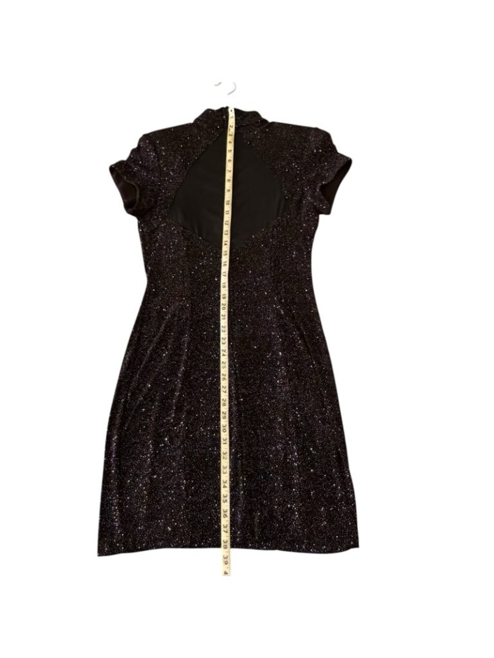 Evening Dress Womens 12 Curvy Black Mini Illusion Elegant Sparkle VTG Night Way - Picture 14 of 15